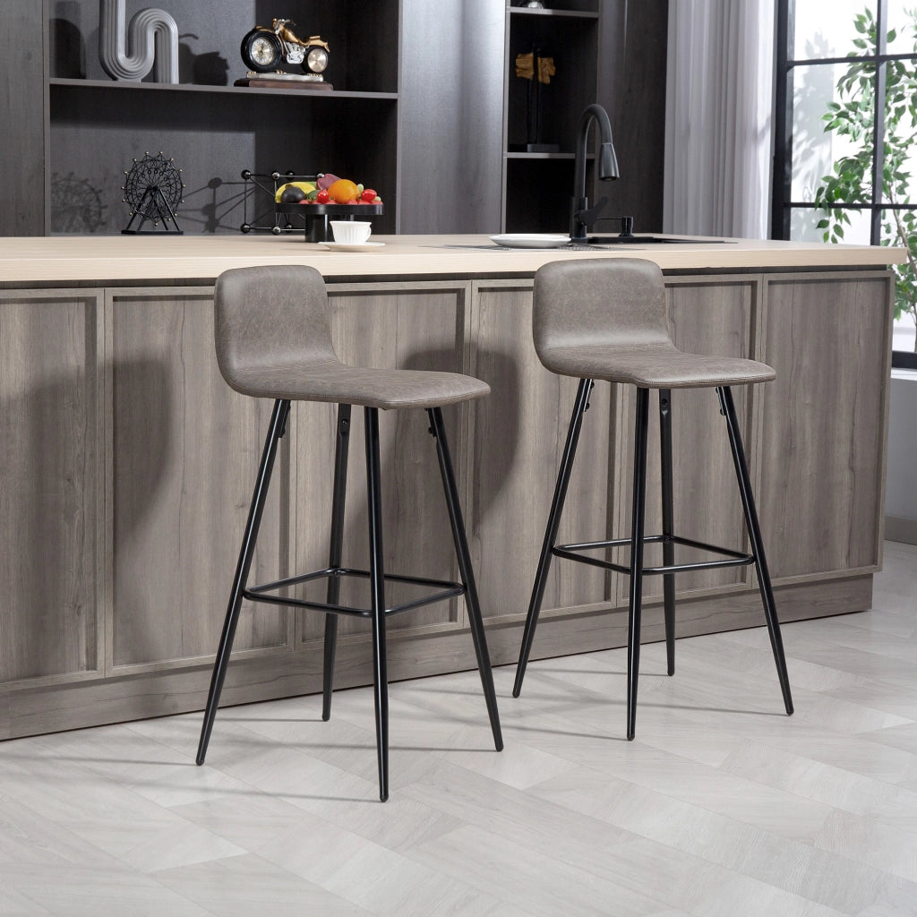 Set 2 Sgabelli da Bar con Schienale Basso e Poggiapiedi 44x44x95 cm in PU Marrone Scuro