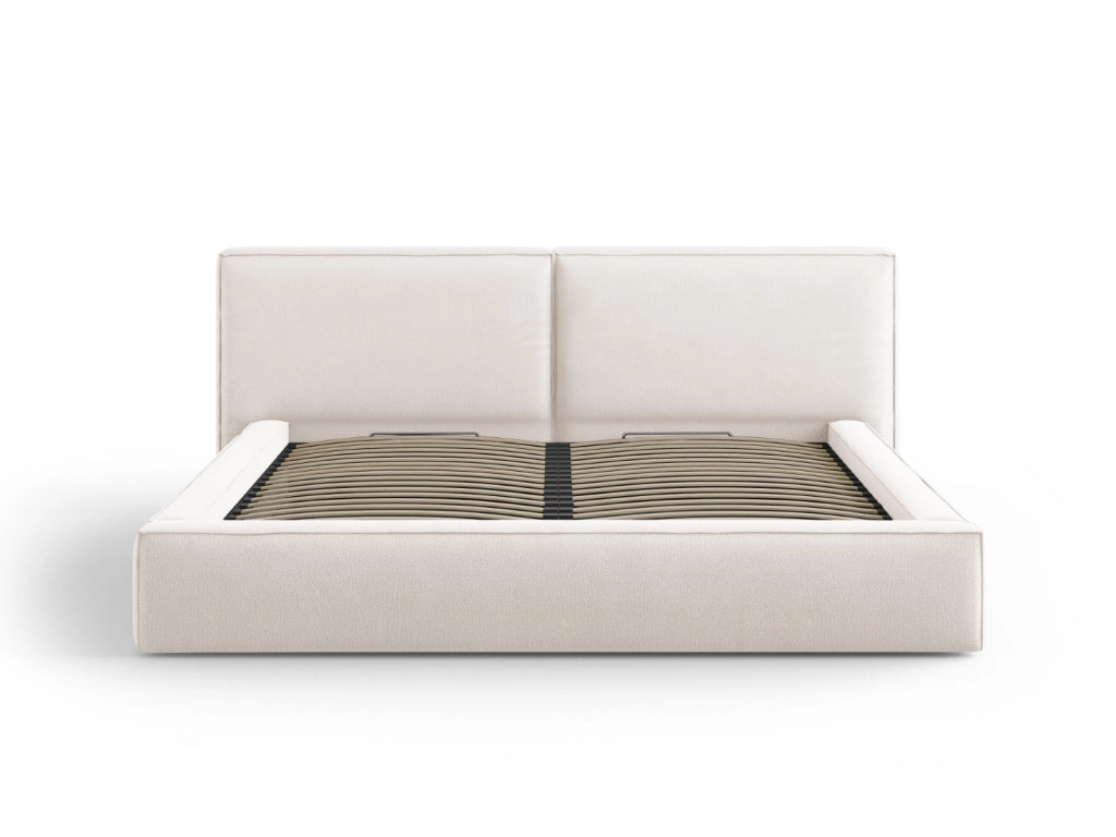 Cosmopolitan Design - Letto a cassettone con testiera doppia "Arendal" 200x200cm in tessuto strutturato beige chiaro 
