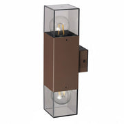 Applique da Esterno Up & Down IP44 – Lampada da Parete Biemissione Marrone con Attacco E27, Diffusore in Acrilico Trasparente, Lampadine non incluse