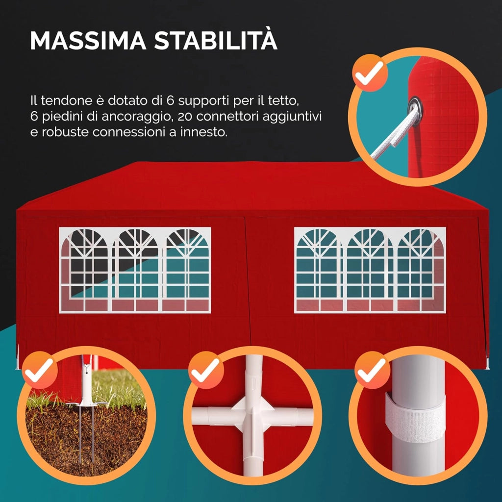 Gazebo da Giardino 3x6m Protezione UV 18m² Idrorepellente 6 Pareti Tenda Feste Padiglione Tendone Giardino