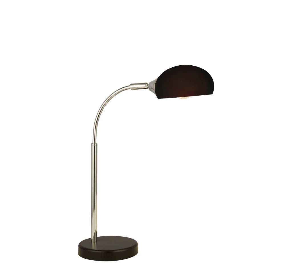 Lampada Da Scrivania Contemporanea Astro Acciaio Cromo Vetro Nero 1 Luce E14