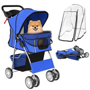 Carrello per Animali Domestici Pieghevole con Cestino ¨C zephmum ¨C Blu 77x44x102 cm