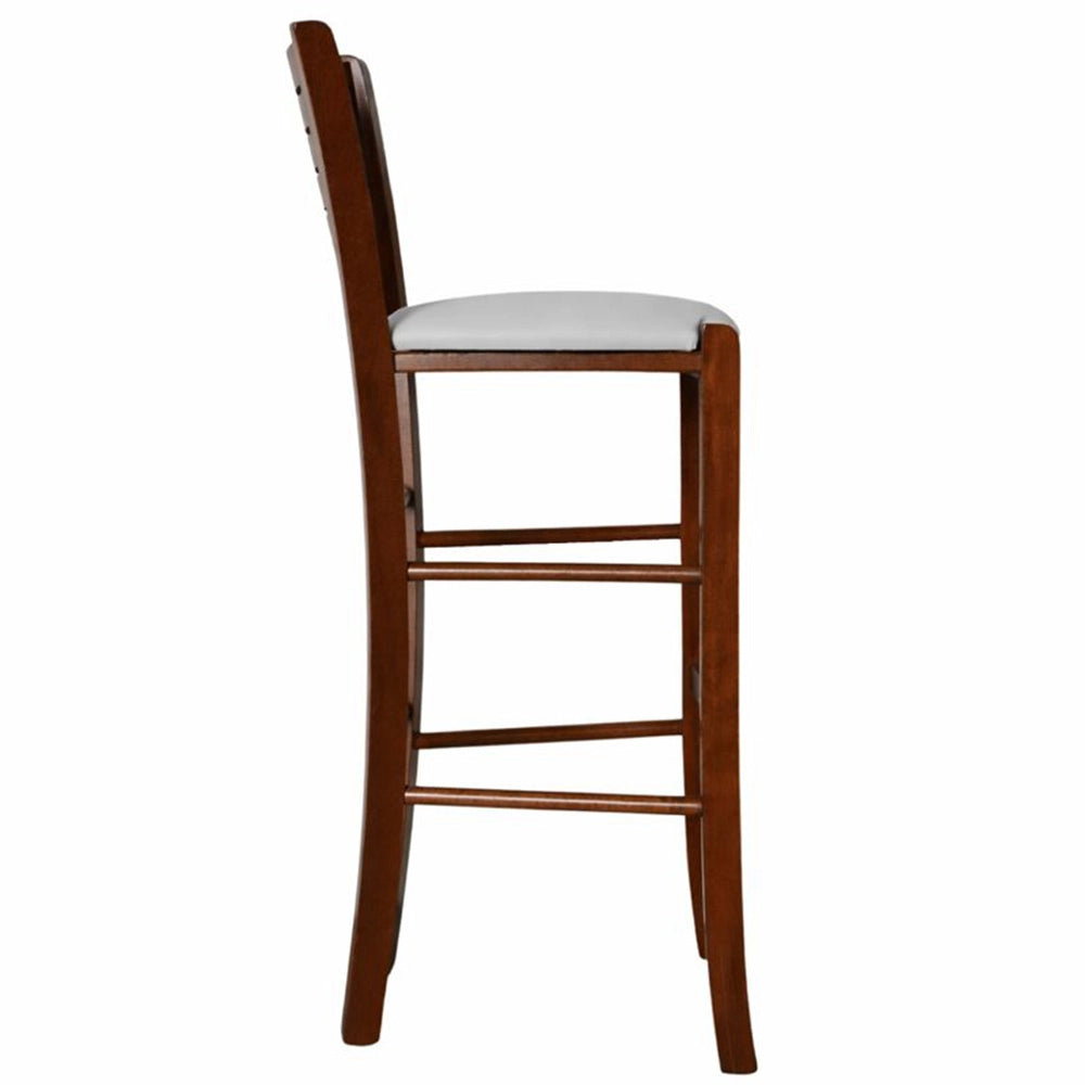 Sgabello verona in legno noce scuro h 73 con seduta imbottita grigio chiaro