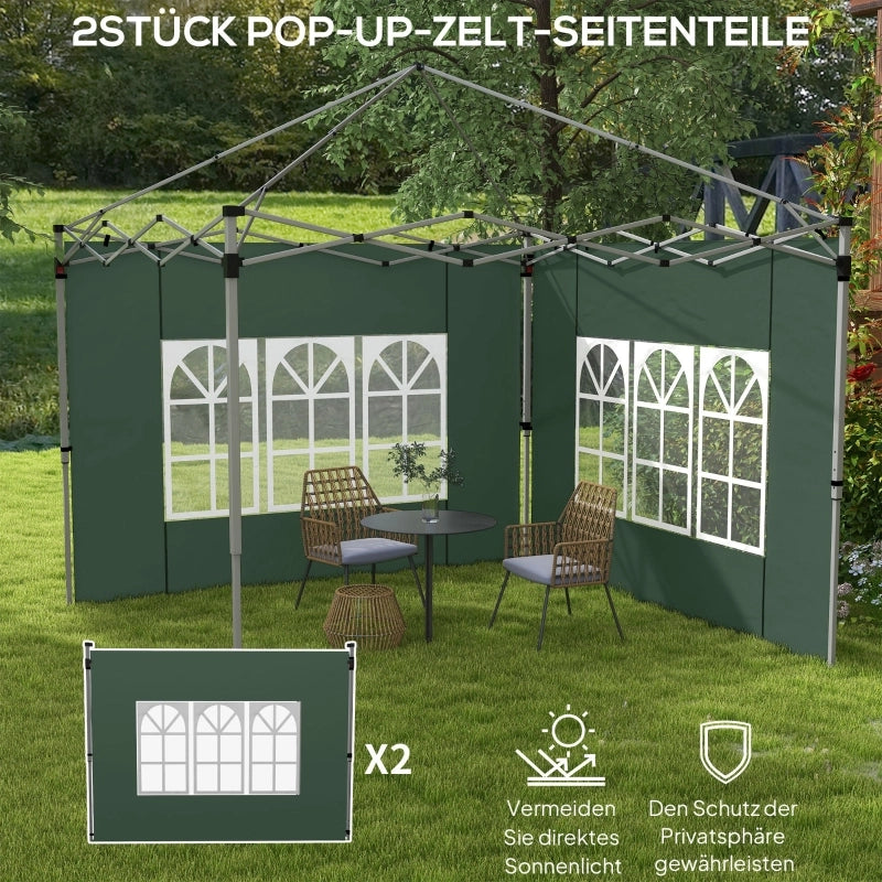 Set di 2 pannelli laterali per gazebo 3x3/3x4 m, parete laterale con finestra, impermeabile, verde