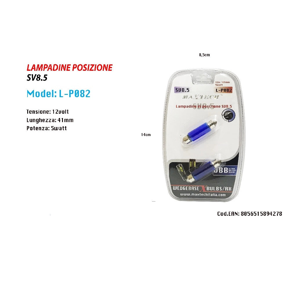 Trade Shop - Lampadine Di Posizione Sv8.5 12v 41mm 5w Lampadine Ultra Luminose Maxtech L-p082 -