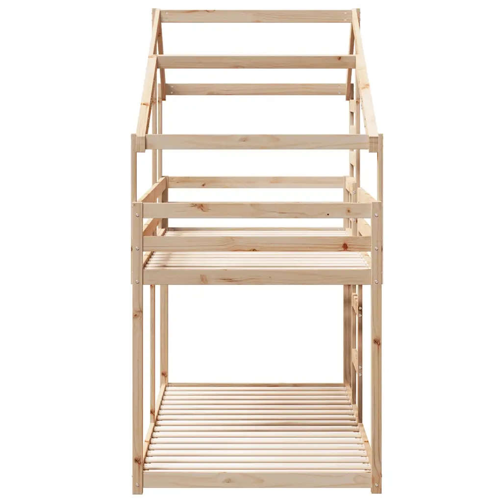 Letto a Castello con Tetto 75x190 cm in Legno Massello di Pino