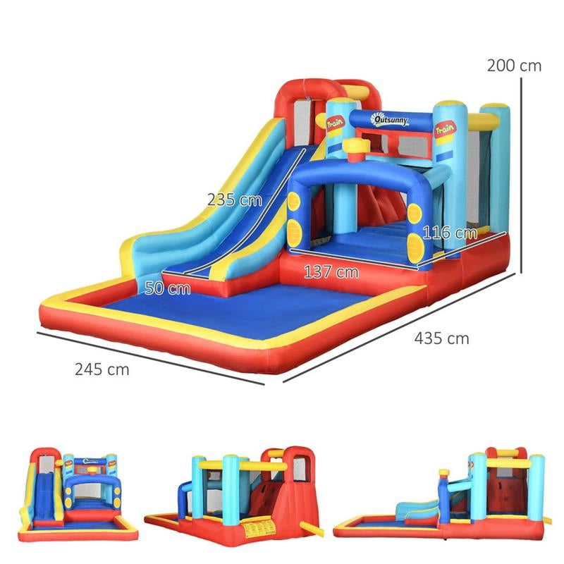 CASTELLO GONFIABILE PER BAMBINI 3-8 ANNI CON TRAMPOLINO, SCIVOLO E PISCINA, 435X245X200CM