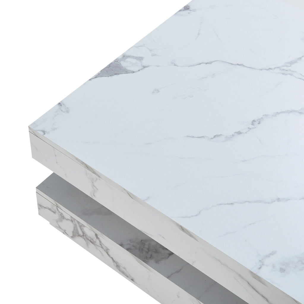 Tavolino da Caffè Florenz con Piano Girevole per Salotto Soggiorno 76 x 76 x 38 cm - Effetto Marmo Bianco [en.casa]