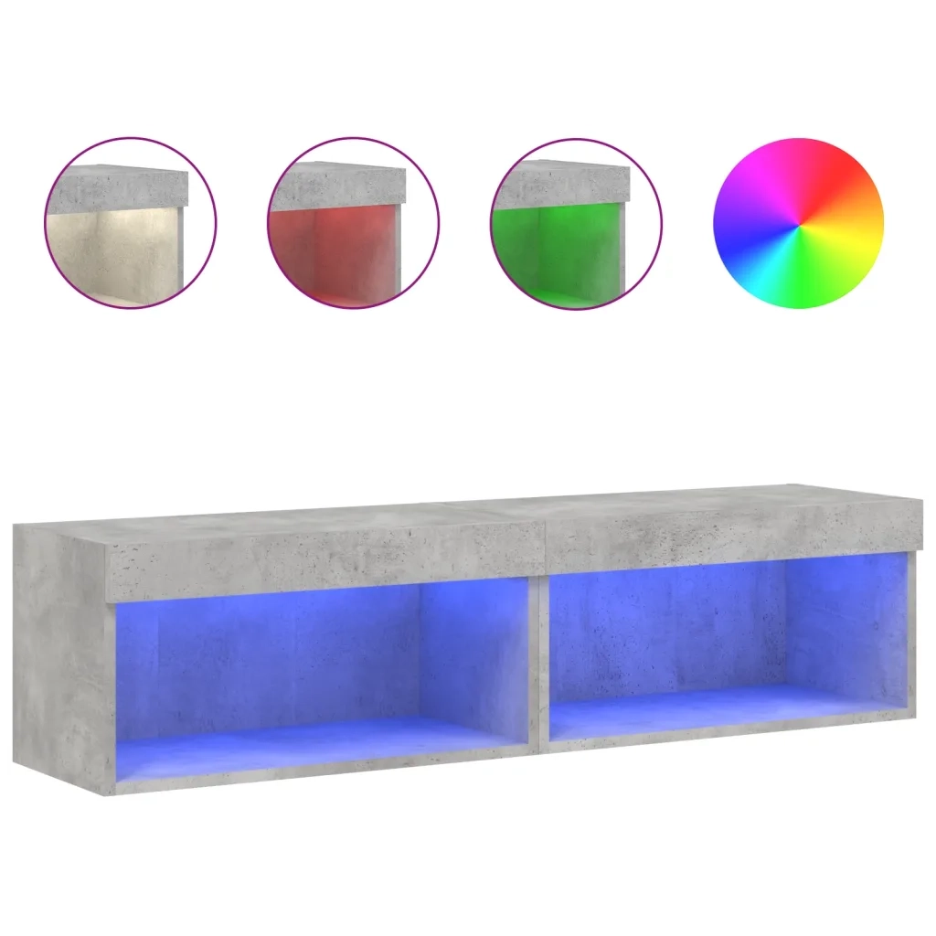 vidaXL Mobili TV con Luci LED 2pz Grigio Cemento 60x30x30 cm