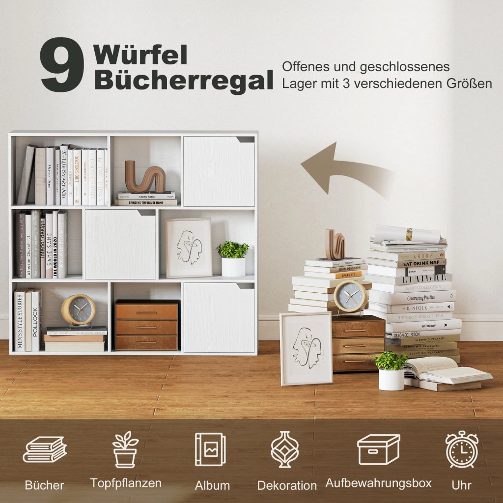 Libreria con Ante e Ripiani Aperti ¨C Zephmum ¨C Bianco Truciolato 100x30x200