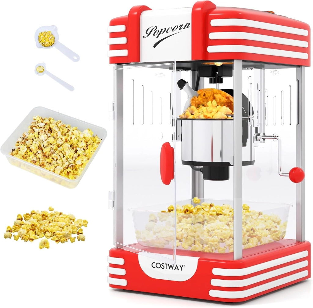 Macchina per Pop Corn per Casa, Macchina Popcorn in 3-5 Minuti con Contenitore in Acciaio Inox e Cucchiai per Chicchi e Olio, Condimento Personalizzato, Stile Cinema
