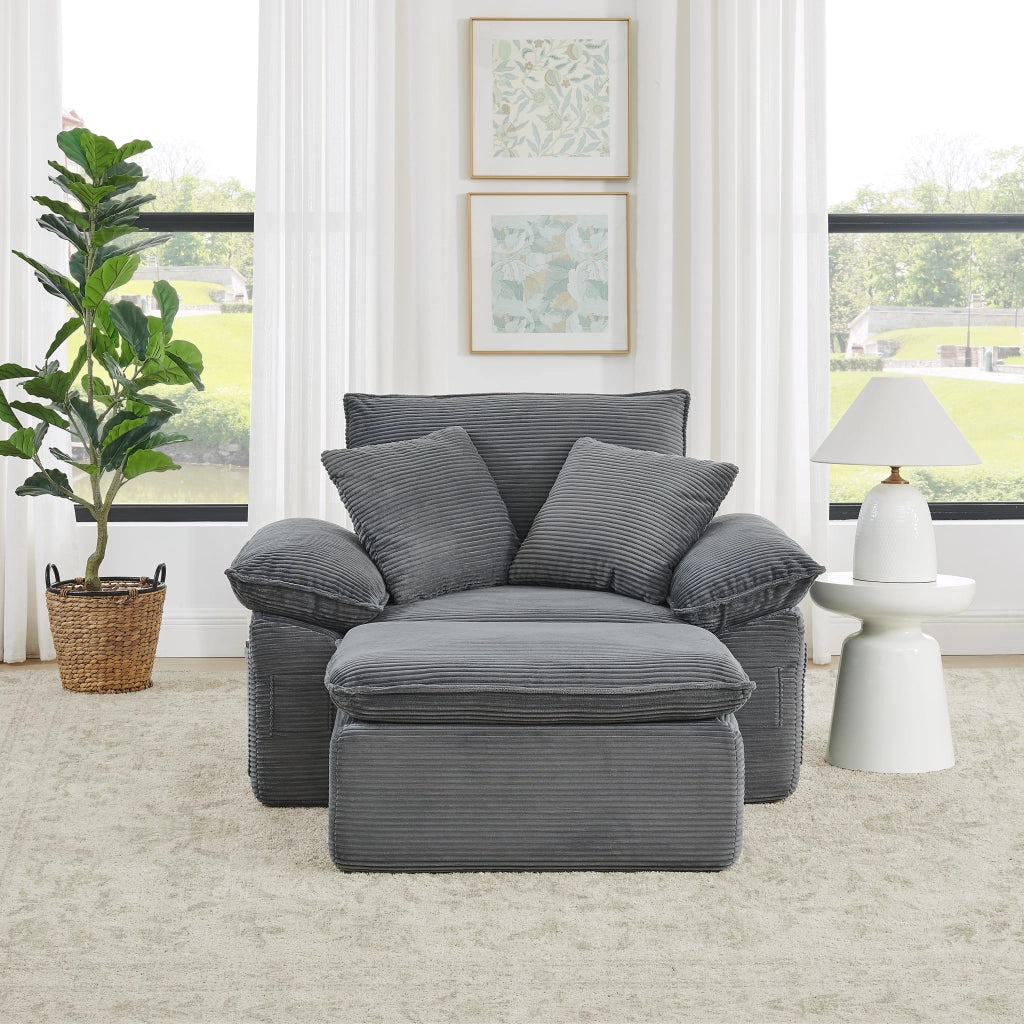 Divano modulare monposto con tasche laterali e poggiapiedi mobile in tessuto grigio chiaro 156 × 125 × 65 cm