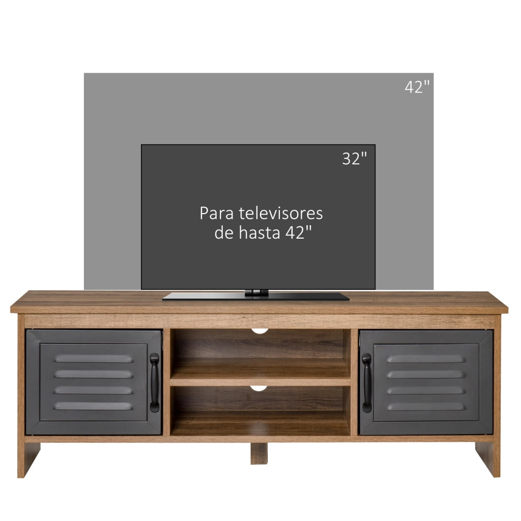 Mobile TV con ante metalliche e ripiani aperti ¨C Zephmum ¨C 109x35x38 cm Legno Naturale e Grigio
