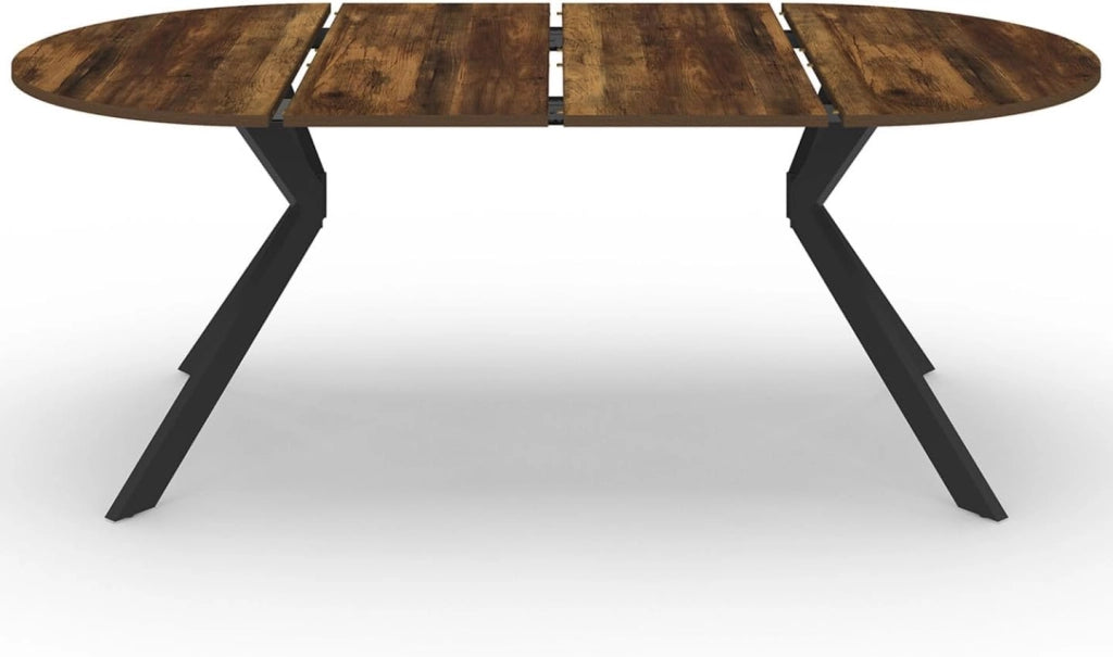 ALIX tavolo da pranzo rotondo allungabile 4-10 persone HAWKINS legno scuro e gamba a ragno nera 110-200 cm