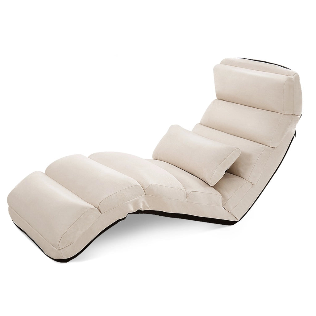 Poltrona pieghevole da terra rivestito in finto camoscio, Divano imbottito regolabile in 5 posizioni Beige-Divani da terra