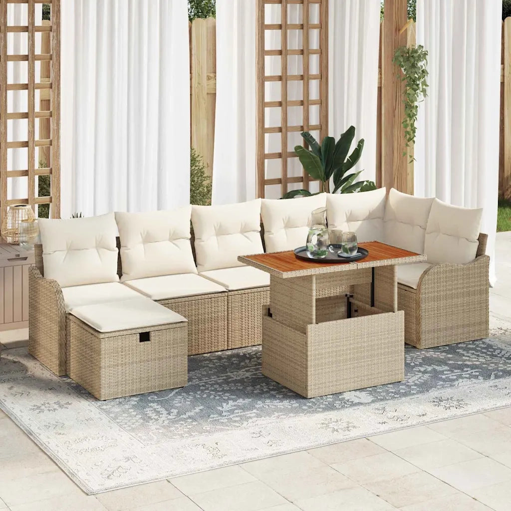 Set Divano da Giardino con cuscino 8 pcs Beige polyrattan