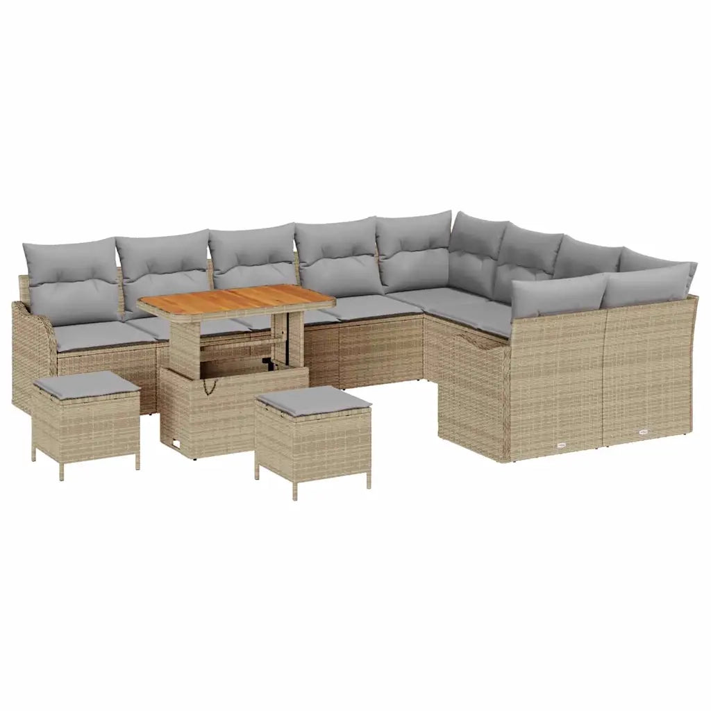 Set Divano da Giardino con cuscino 12 pcs Beige polyrattan