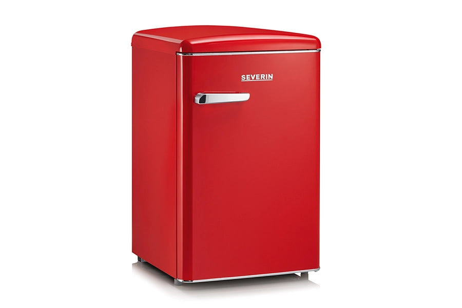 Severin rks 8830 mini frigorifero retrò 108l, frigorifero piccolo e silenzioso con diversi scomparti, congelatore 13l e portabottiglie, 37 db, classe energetica d, rosso