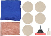 Kit di pulizia vetro 100 g - Set di pulitori vetro - Panno di lana per pulire vetro - Disco di pulizia vetro - Ruota di lana per pulire vetro - Asciugamano per vetri auto - Liquido di pulizia vetro