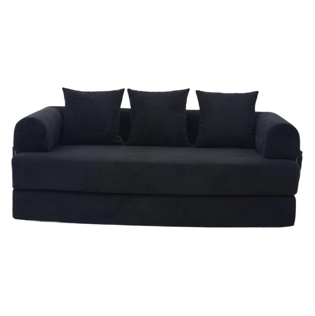 Divano modulare 200x94x67 cm con 3 cuscini; tasca laterale e struttura in metallo in velluto nero