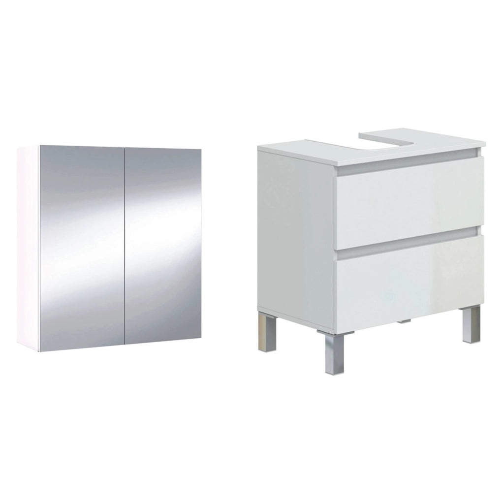 Gaiola, set Mobili Bagno Specchio Incluso, Bianco Lucido