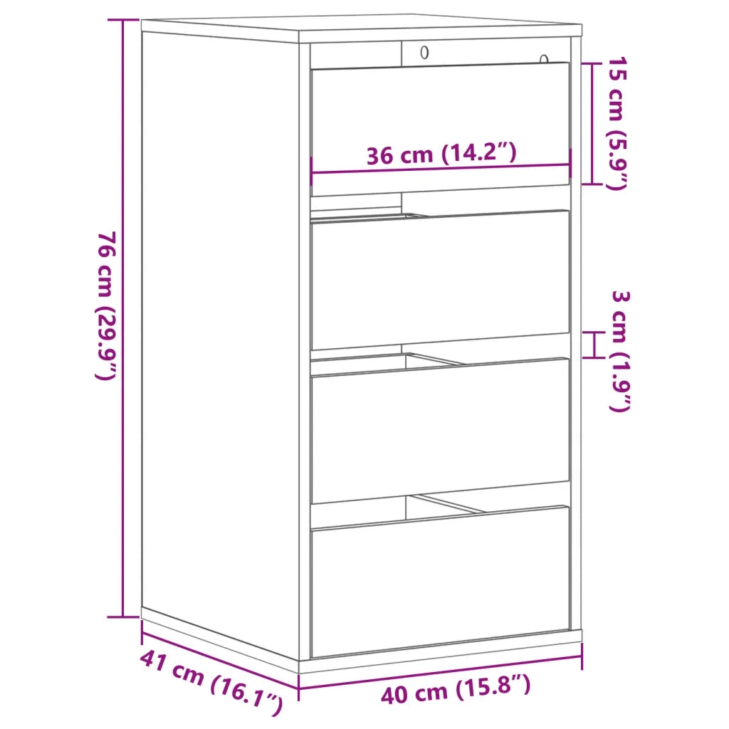 Cassettiera Bianca 40x41x76 cm in Legno Multistrato