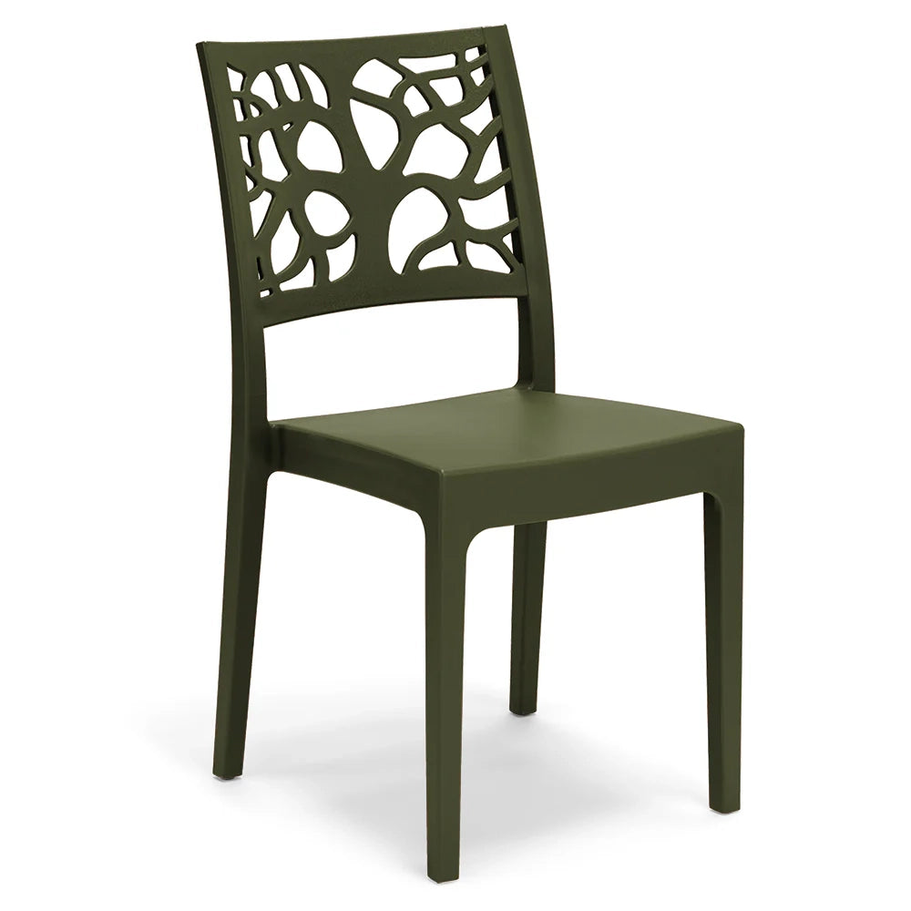 Set 2 sedie in polipropilene TETI, impilabile, resistente ai raggi UV, design moderno, ideale per sala da pranzo, cucina, sala d’attesa, bar, ristoranti o giardino, colore Verde Oliva