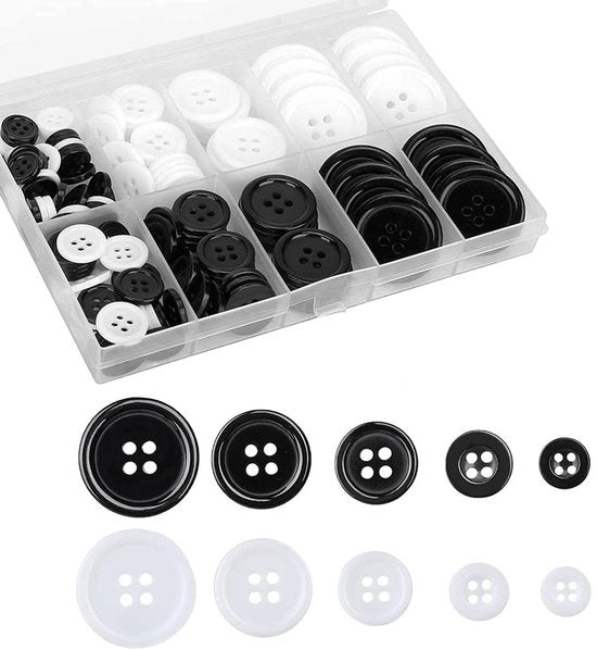 Set di 160 Nodi per Abbigliamento - Nodi per Abito in Metallo - Nero/ Bianco - Nodi per Manufatti e Decorazioni - Adatto per Camicie e Borse