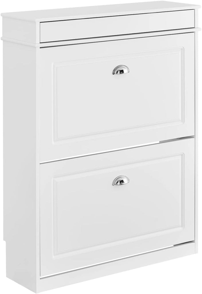 Scarpiera Salvaspazio Slim Mobiletto da Ingresso con 2 Ante a Ribalta, Armadio Portascarpe Scarpiera Legno Moderna per Ingresso, Corridoio o Camera da Letto 54x24x83cm Bianco FSR78-W