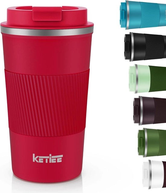 Tazza da viaggio, 510 ml tazza termica, tazza da caffè da viaggio, tazza termica per caffè, tazza a doppio strato per viaggio, tazza per viaggio, tazza termica con rivestimento a vuoto e coperchio ermetico per caffè e tè, rosso