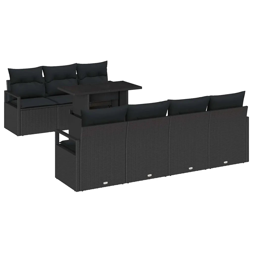 Set Divano da Giardino con cuscino 8 pcs Nero Poly Rattan