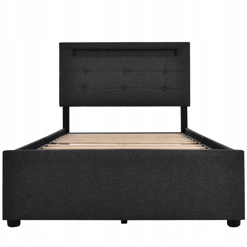 Letto con cassettoni e luci LED - Xylo - 90x200 cm - Nero