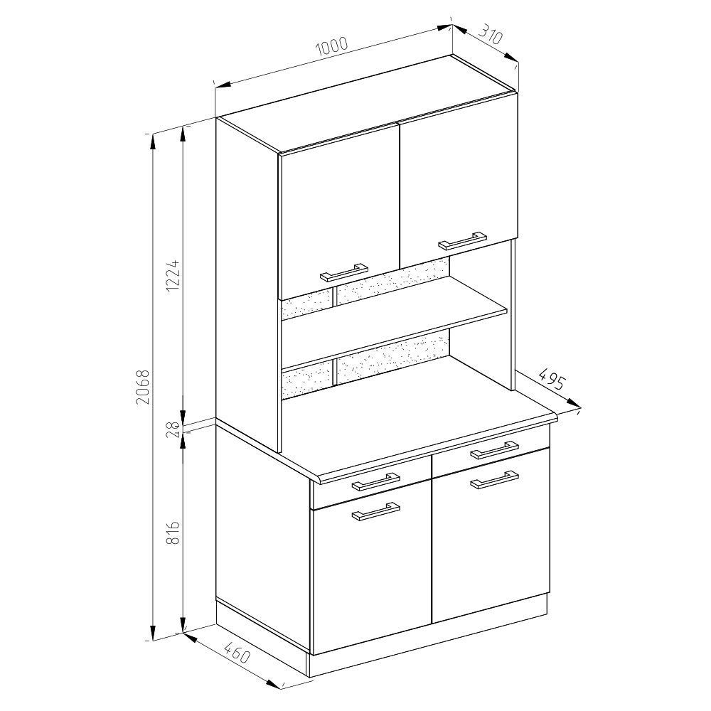 Cucine componibili piccole R-Line Bianco lucido/Bianco 100 cm, PL Marmo Vicco