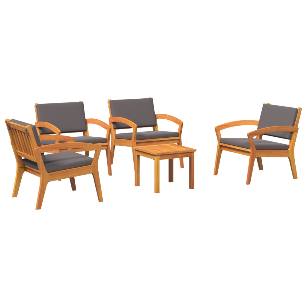 Set Bistro da 5 pezzi con cuscini - Legno massello di acacia