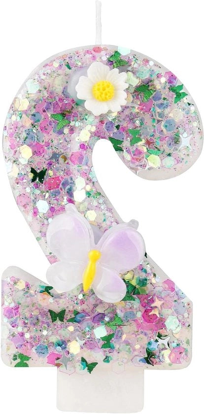 Candele numerate per compleanni, numeri 2 - candele a forma di farfalla violacea - decorazione per torta per il secondo compleanno - festa di donne ragazze anniversario