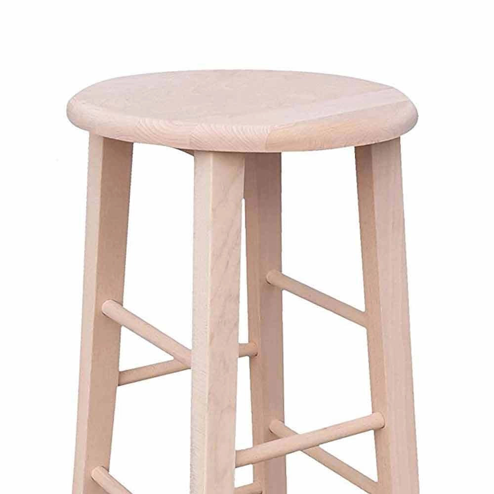 Sgabello bar tondo in legno grezzo da verniciare h 80 cm con gambe a sciabola