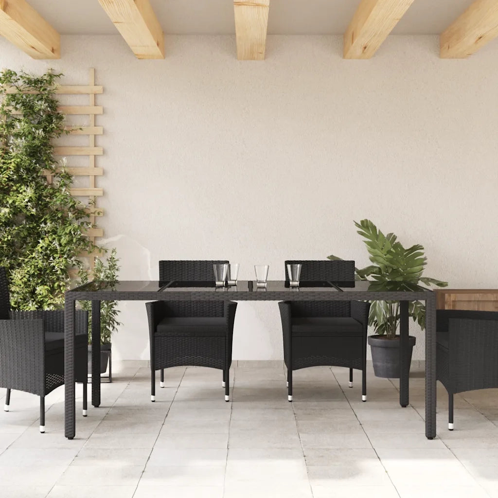 Tavolo da Giardino | Tavolino da esterno Piano in Vetro Nero 190x90x75 cm Polyrattan