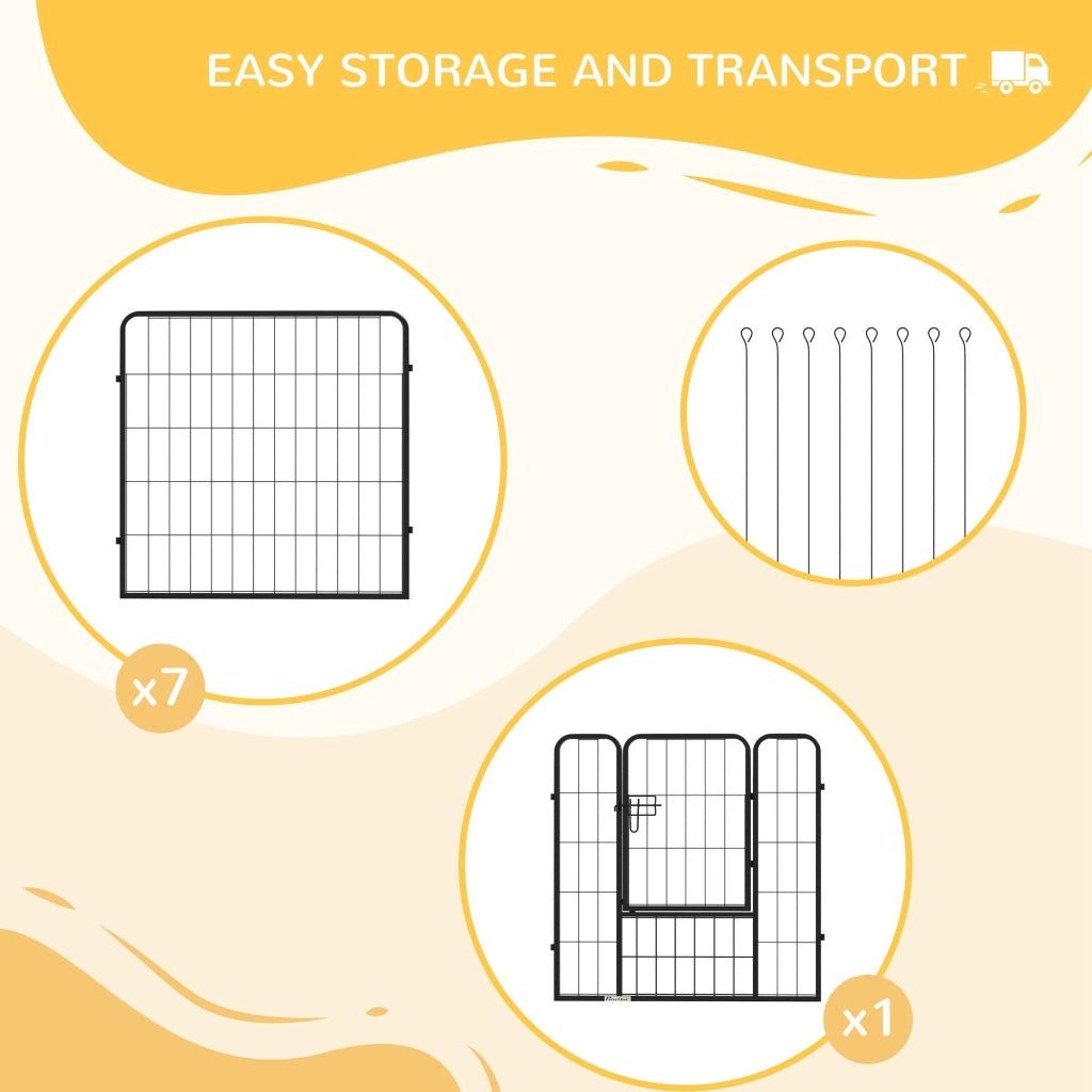 EasyComfort Recinto per Cani di Piccola Taglia a 8 Pannelli Modulabili da 80x1.5x80 cm, Box per Cani e Cuccioli Pieghevole con Porta in Acciaio con 8 Picchetti, Nero