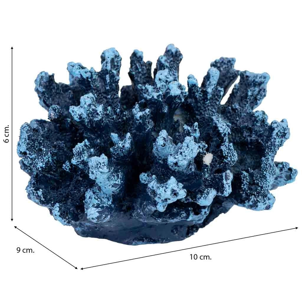 Figura decorativa in resina blu a forma di corallo, 10x9x6h cm