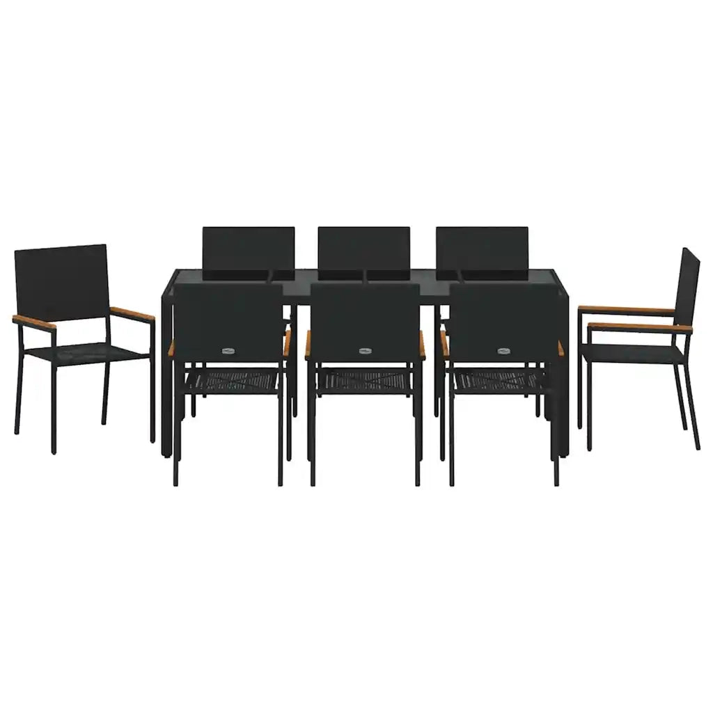 Set da Pranzo per Giardino 9 pcs Nero polyrattan 3365399