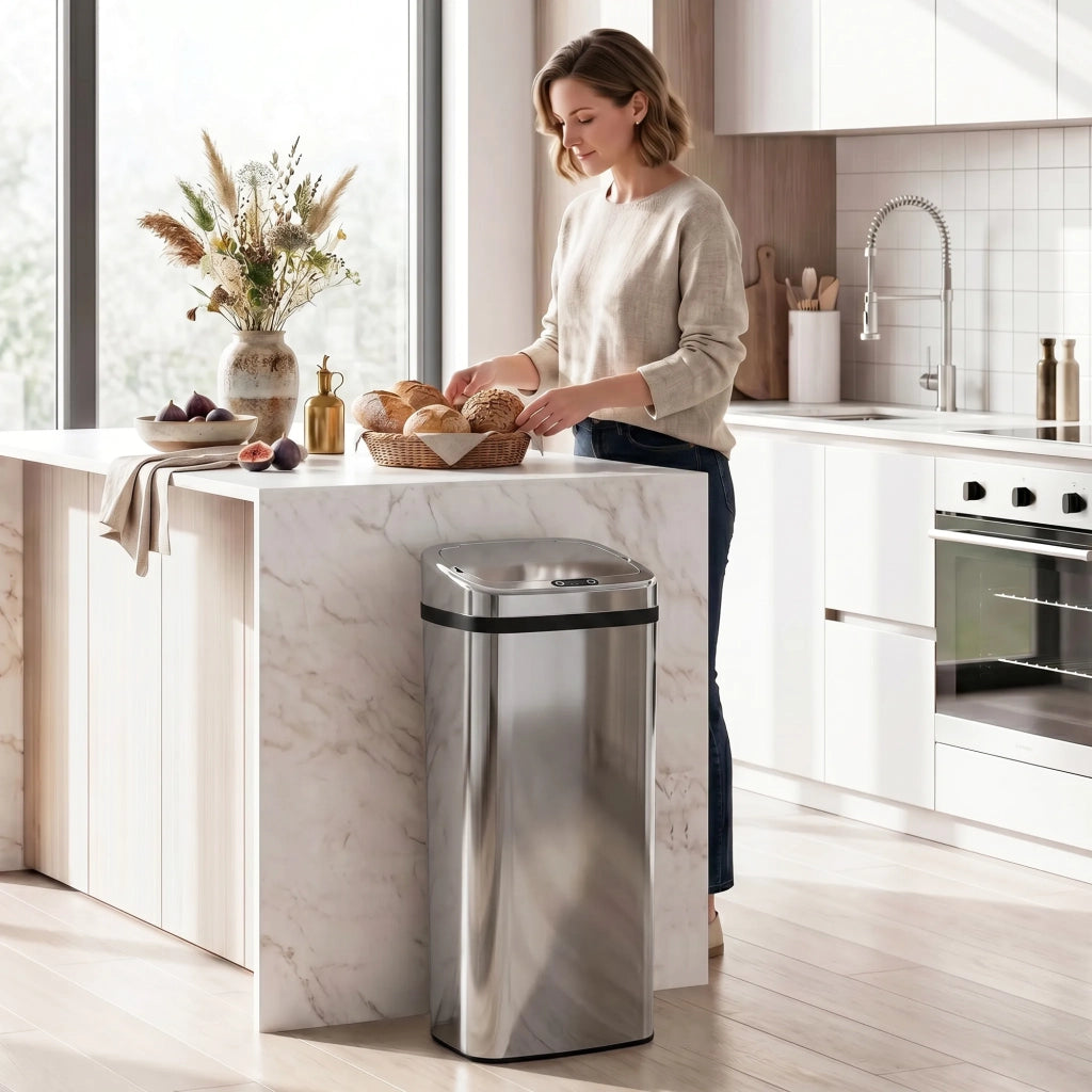 Bidone Rifiuti Intelligente con Sensore ¨C zephmum ¨C Acciaio Argento 33x25x84 cm