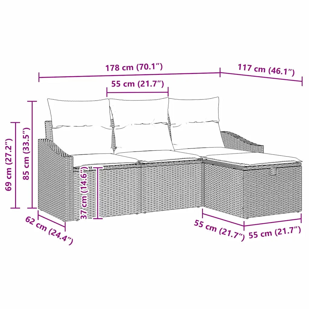 Set di divani con cuscino 4 pcs Grigio chiaro polyrattan 3359251