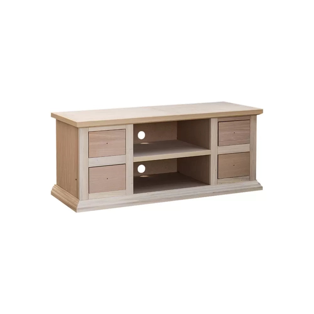 Porta tv 4 cassetti 2 vani a giorno legno grezzo 120x50x53 - Mobili 2G