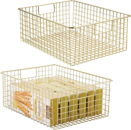 Mand multifunzionale in filo metallico – la cassetta flessibile per la cucina, magazzino e così via – cassetta filo universale con maniglie – set da 2 – colori a specchio