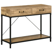 EasyComfort Tavolo Consolle Stile Vintage in Metallo e Legno con 2 Cassetti e Mensola, 100x35x76.5cm, Marrone