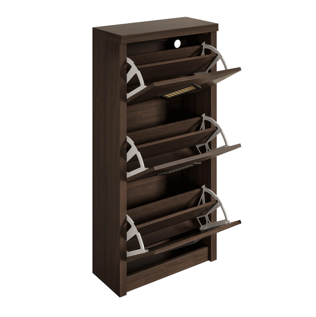 Scarpiera 54x25x115 cm con 3 ribalte e decorazione in rattan in pannello truciolare