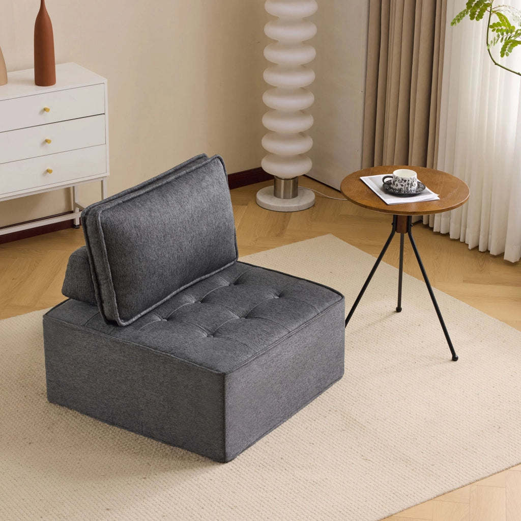 Divano modulare in compensato con rivestimento 100% lino grigio scuro