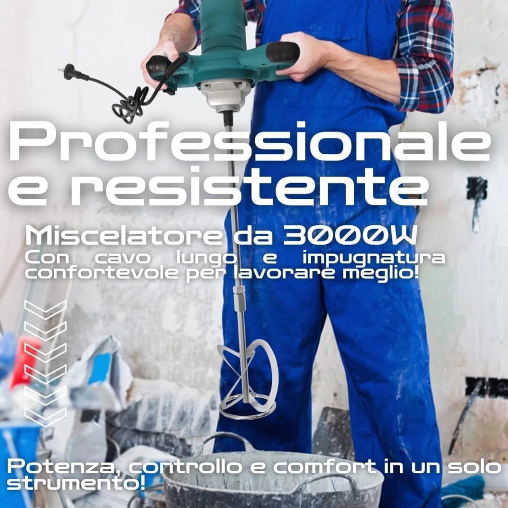Miscelatore per Malta e Cemento 1600W con 6 Velocità e Attacco M14 + Livella Laser 4D a 16 Linee con Raggio Verde Autolivellante, Kit Professionale 2 in 1.