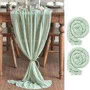 Tessuto di cotone gauze verde saggia 2-parte, tovaglia da cucina decorativa per interni, decorazione per festa, matrimonio, compleanno. 

Dimensioni: 80x300 cm