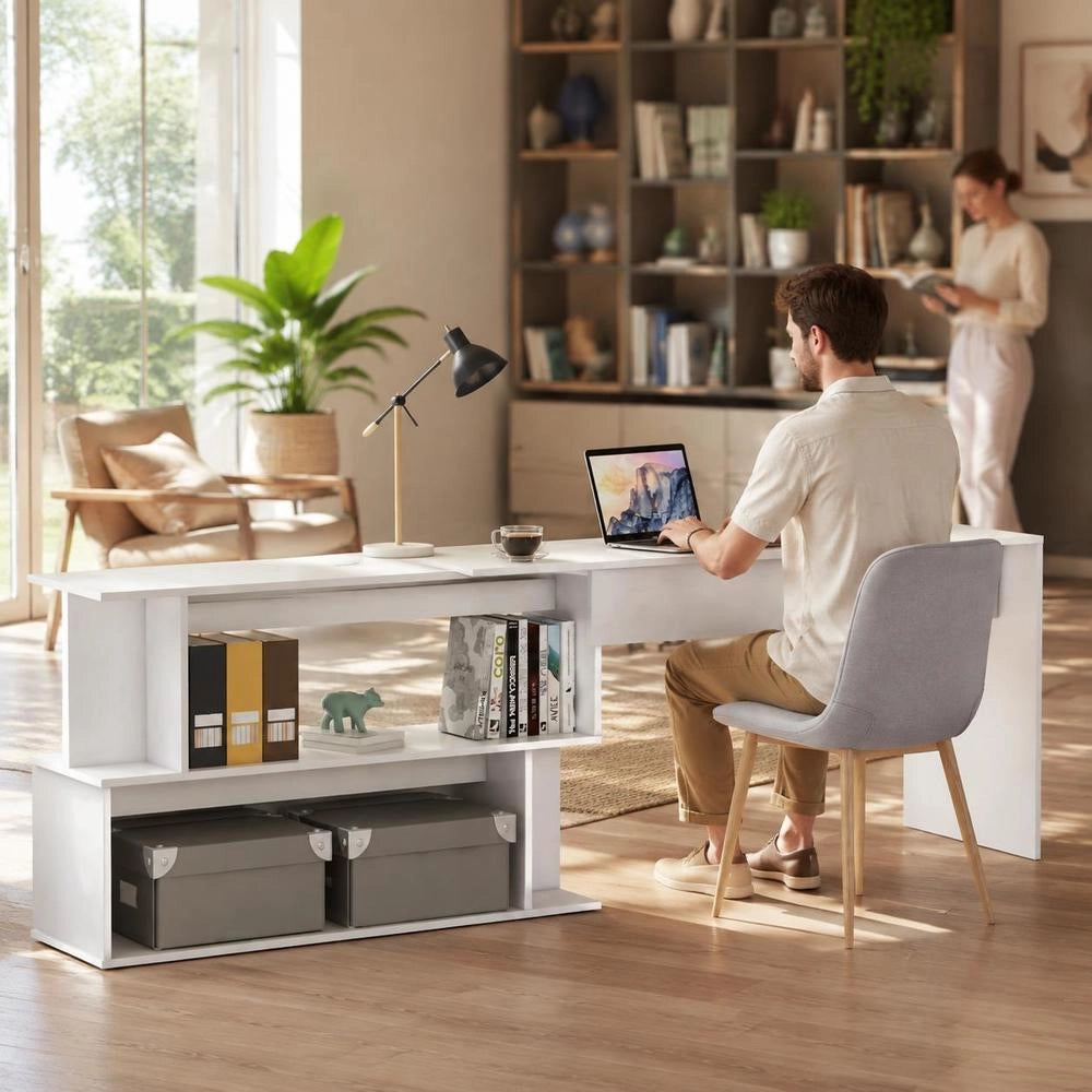Corner Desk White 200x50x76 Cm Wood-based Material